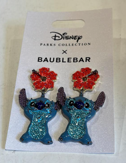 Disney Parks x Baublebar Stitch Red Flower Woman Earrings New With Tag