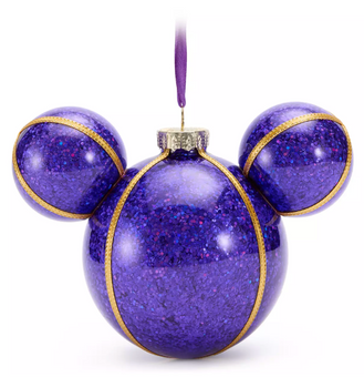 Disney Parks Mickey Icon Purple Glass Ball Christmas Ornament New with Tag