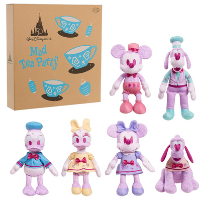 Disney WDW 50th Celebration Mickey and Friends Mad Tea Party Limited Plush Set