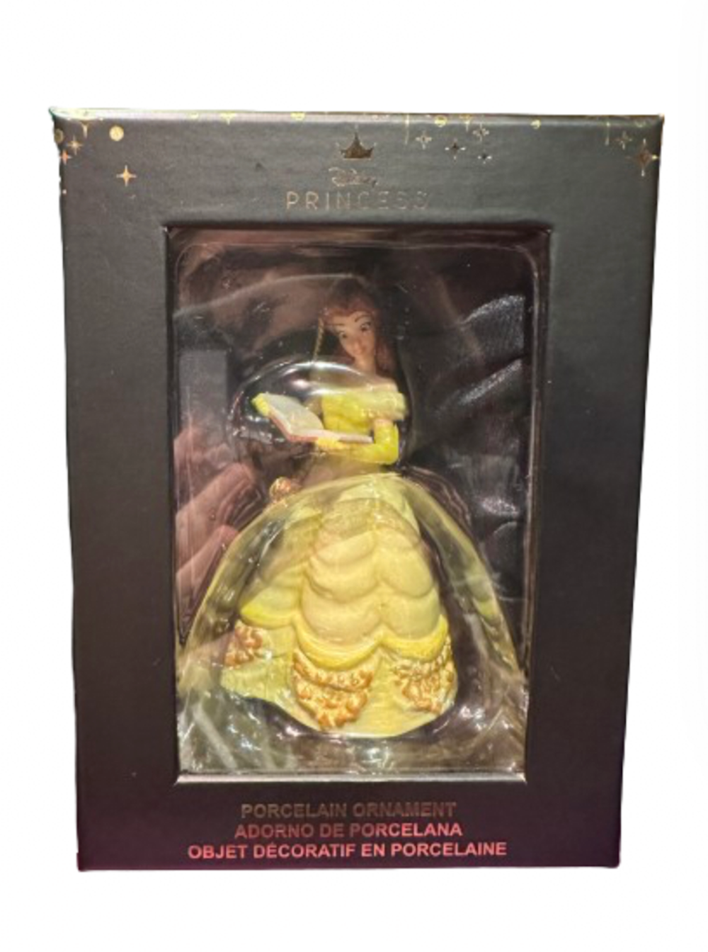 Disney Parks Princess Belle Glitter Porcelain Christmas Ornament New with Box