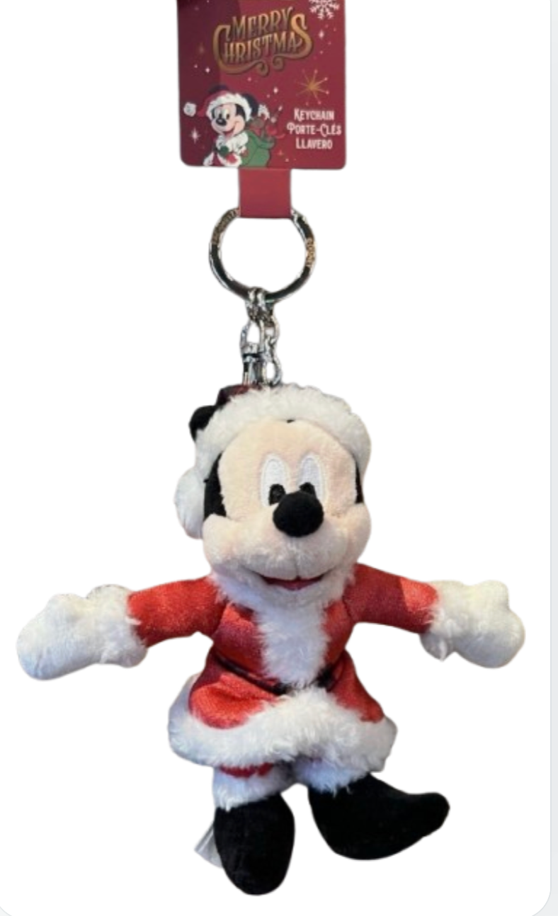 Disney Parks Mickey Mouse Santa Plush Keychain Holiday Christmas New