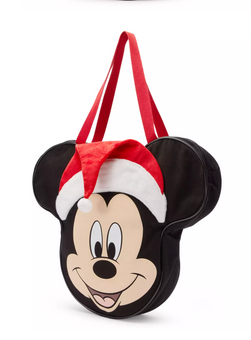 Disney Parks Santa Mickey Mouse Big Face Holiday Canvas Tote Happy Holidays Bag