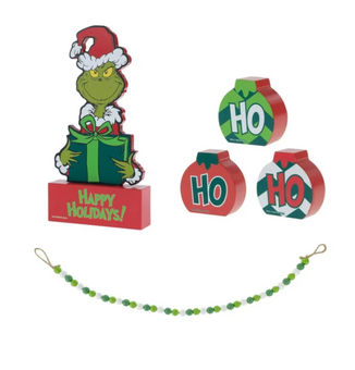 Dr Seuss' The Grinch Who Stole Christmas 5 Piece Mantel Decorating Set New W Box