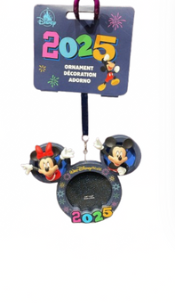 Disney Parks 2025 Mickey and Minnie Photo Frame Christmas Ornament New with Tag