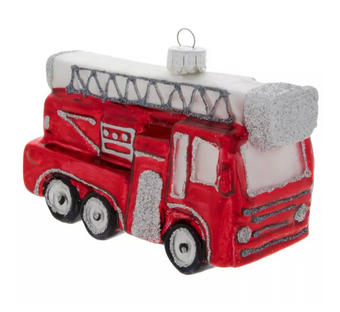 Robert Stanley Silver Glitter Ladder Firetruck Glass Christmas Ornament New Tag