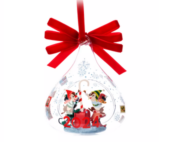 Disney Parks Santa's Helpers Mickey Minnie Holiday Glass Droplet Ornament New