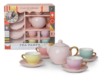 FAO Schwarz Hand-Glazed Ceramic Tea Party Set - 9pc New With Box