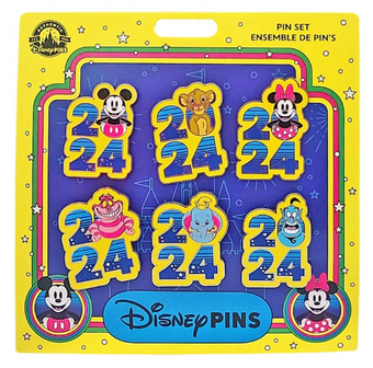 Disney Parks 2024 Mickey Minnie Simba Dumbo Aladdin Cheshire Pin Set New W Card