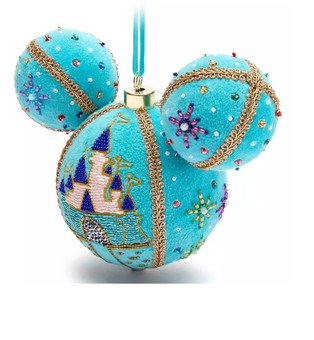 Disney Parks Mickey Icon Beaded Fantasyland Castle Christmas Ornament New w Tag