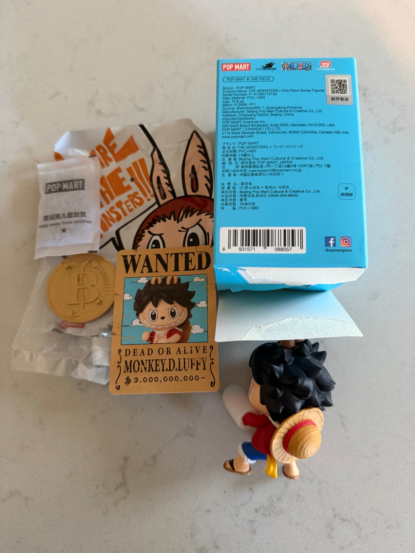 Pop Mart Labubu The Monsters x One Piece Monkey D Luffy Figure USA SELLER New