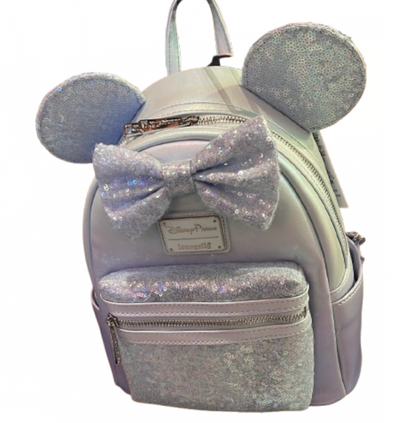 Disney Parks Loungefly Minnie Mouse Light Blue Sequined Mini Backpack New W Tag