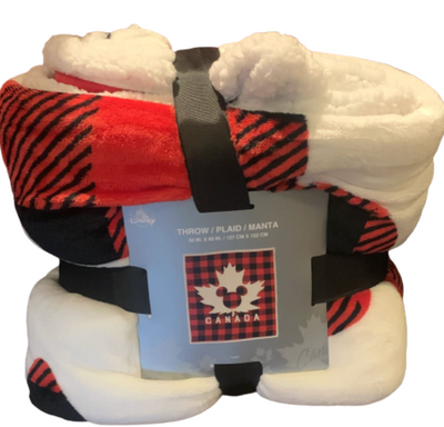 Disney Parks Epcot Canada Mickey Icon Maple Leaf Throw Plaid Manta Blanket New