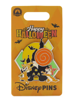Disney Parks Chip 'n Dale Glow-in-the-Dark ''Happy Halloween'' Pin New With Card