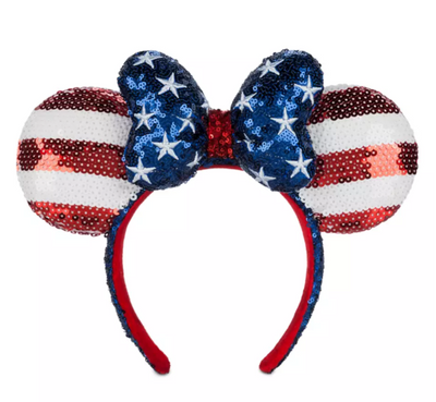 Disney Parks Minnie Mouse Americana Sequined Ear Headband with Bow New With Tag
