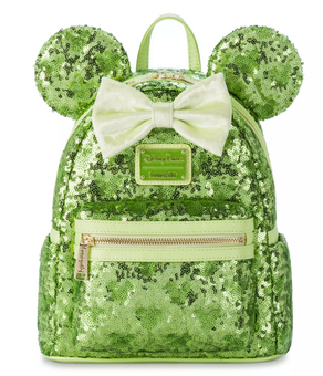 Disney Parks Minnie Mouse Sequined Loungefly Mini Backpack Green New with Tag