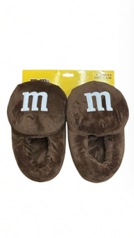M&M's World Brown M Logo Plush Slippers for Adult Size S/M New with Tag