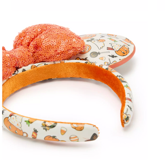Disney Parks Halloween Cats Spiders Pumpkins Minnie Ear Headband Sequined Bow N