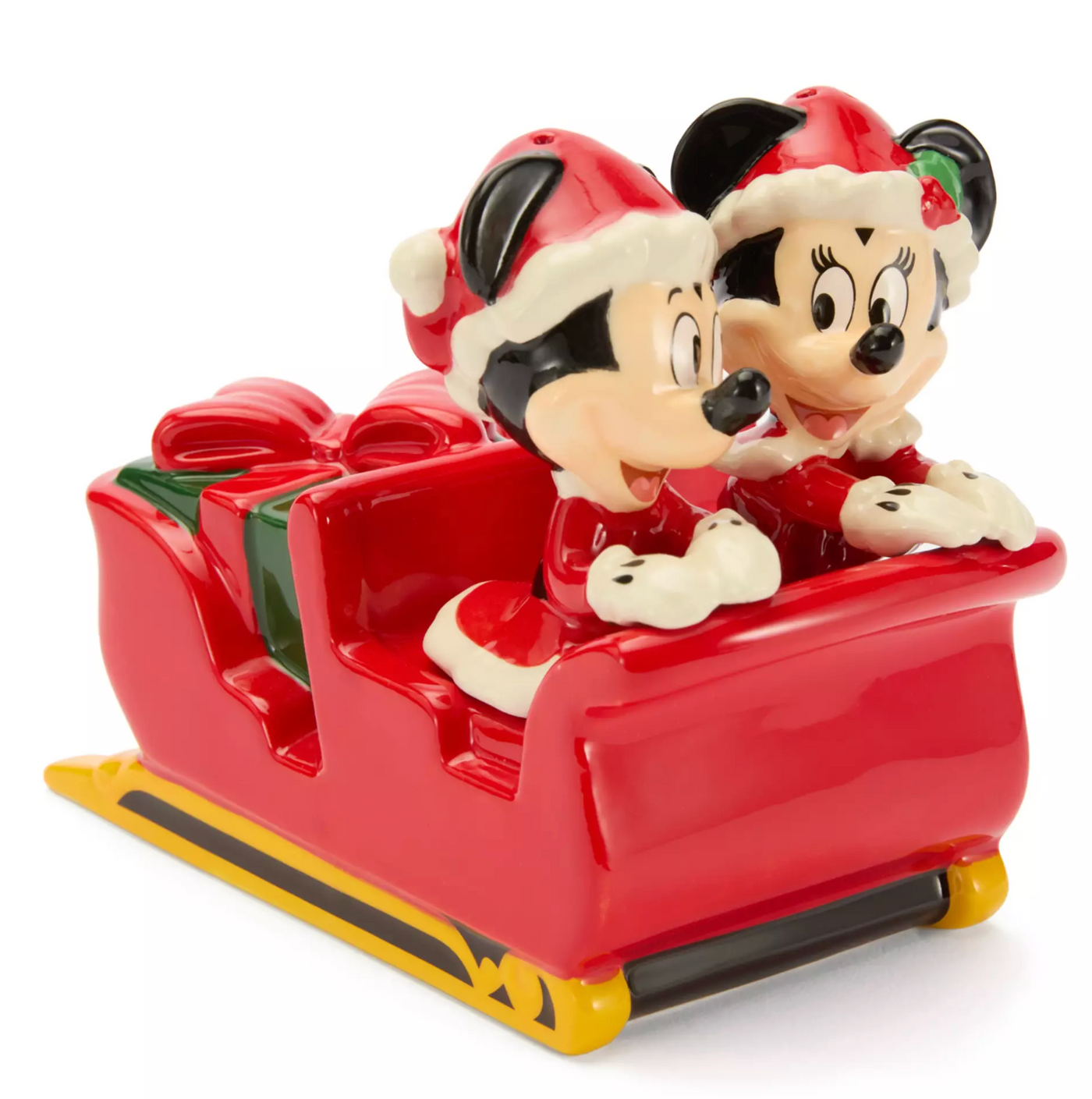 Disney Parks Santa Mickey and Minnie Salt and Pepper Shaker with Sleigh Set New