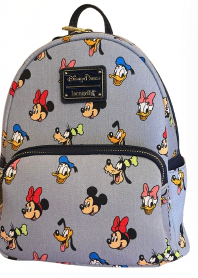 Disney Parks Mickey and Friends Happy Faces Loungefly Gray Backpack New with Tag