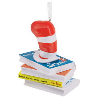 Hallmark Dr. Seuss Hat on Books Christmas Ornament New With Box