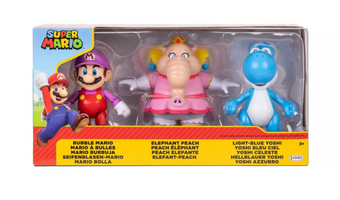 Nintendo Super Mario 4" 3pk Bubble Elephant Peach Blue Yoshi Action Figures New