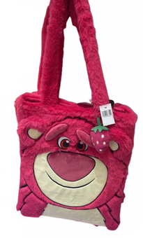 Disney Parks Soft Plush Fluffy Lotso Bear Tote Bag Strawberry Charm New with Tag