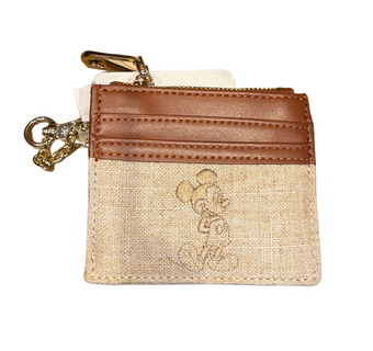 Disney Parks Mickey Mouse Canvas Card ID Holder Wallet Tan Brown New with Tags