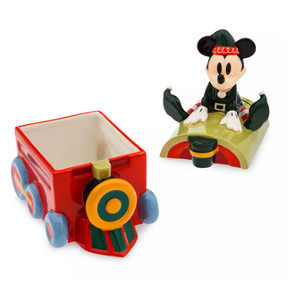 Disney Parks Elf Mickey on Train Christmas Holiday Cookie Jar New