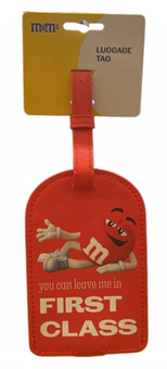 M&M's World Red Character "You Can Leave Me In FIRST CLASS" Luggage Tag New Tag