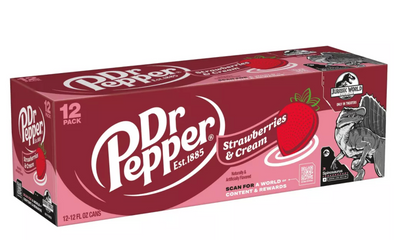 Dr Pepper Strawberries & Cream Soda Spinosaurus Jurassic 12 pk 12 fl oz Cans