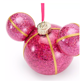 Disney Parks Mickey Icon Fuchsia Glass Ball Christmas Ornament New with Tag