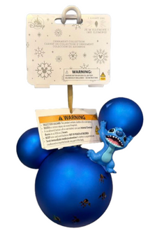 Disney Parks Light-Up Stitch Steps Blue Glass Icon Christmas Ornament New