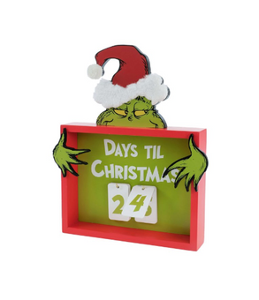 Grinch Christmas Countdown Calendar Sign 10.15 in Festive Decoration New w Tag