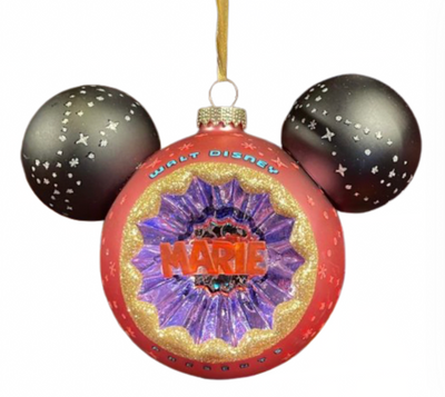 Disney Parks Walt Disney Marie Icon Mickey Ears Glass Christmas Ornament New