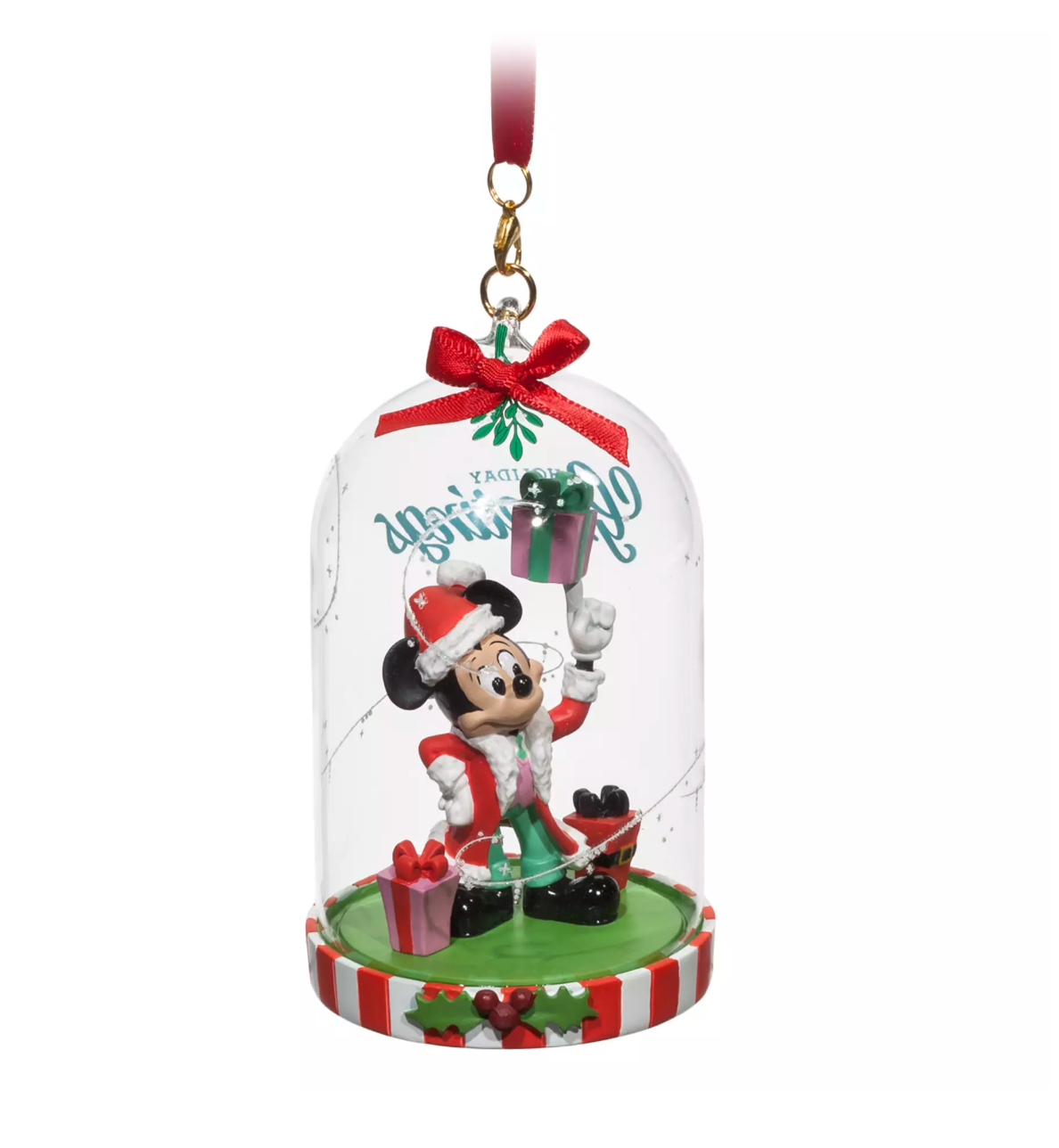 Disney Parks Greetings Santa Mickey Glass Dome Sketchbook Christmas Ornament New