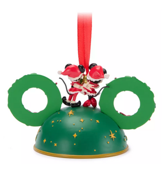 Disney Parks Santa Mickey Minnie Mouse Holiday Ear Hat Ornament WDW New With Tag