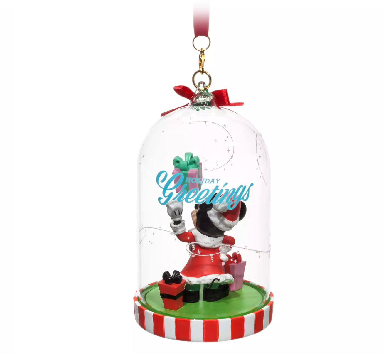 Disney Parks Greetings Santa Mickey Glass Dome Sketchbook Christmas Ornament New