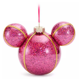 Disney Parks Mickey Icon Fuchsia Glass Ball Christmas Ornament New with Tag