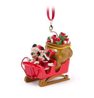 Disney Parks Santa Mickey Minnie in Sleigh Holiday Christmas Ornament New w Tag
