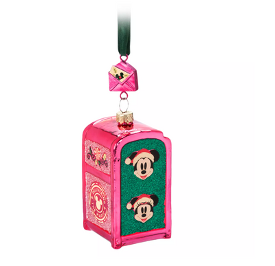Disney Parks Mickey and Minnie Holiday Mailbox Glass Sketchbook Ornament New
