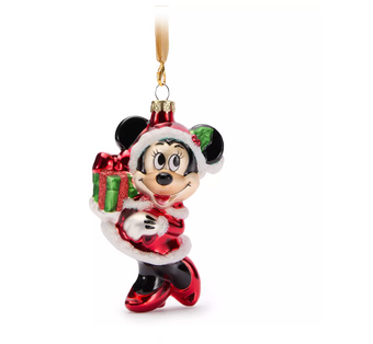 Disney Parks Santa Minnie Glitter Glass Christmas Ornament New with Tag