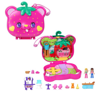Polly Pocket Straw-beary Patch Compact Dolls and Playset Toy New With Box