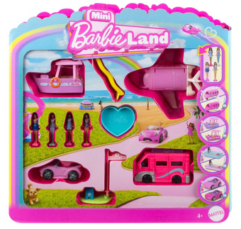 Barbie Mini BarbieLand Vehicle Set, 1.5" Dolls and 4 Iconic Toy New With Tag