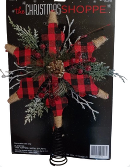 The Christmas Shoppe Rustic Red Black Buffalo Star Tree Topper New