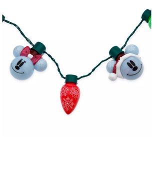 Disney Parks Mickey and Minnie Santa Light-Up Holiday Glow Necklace New with Tag