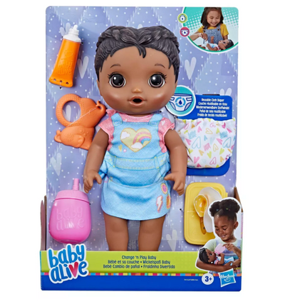 Baby Alive Change 'n Play Baby Doll Black Hair Toy New with Box