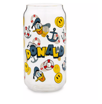 Disney Parks Donald Duck Smiley Icons Life Buoys and Anchors Glass New