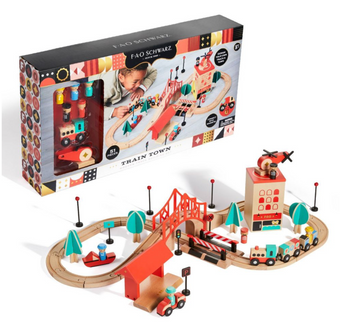 FAO Schwarz Toy Wood Train and Track New With Box