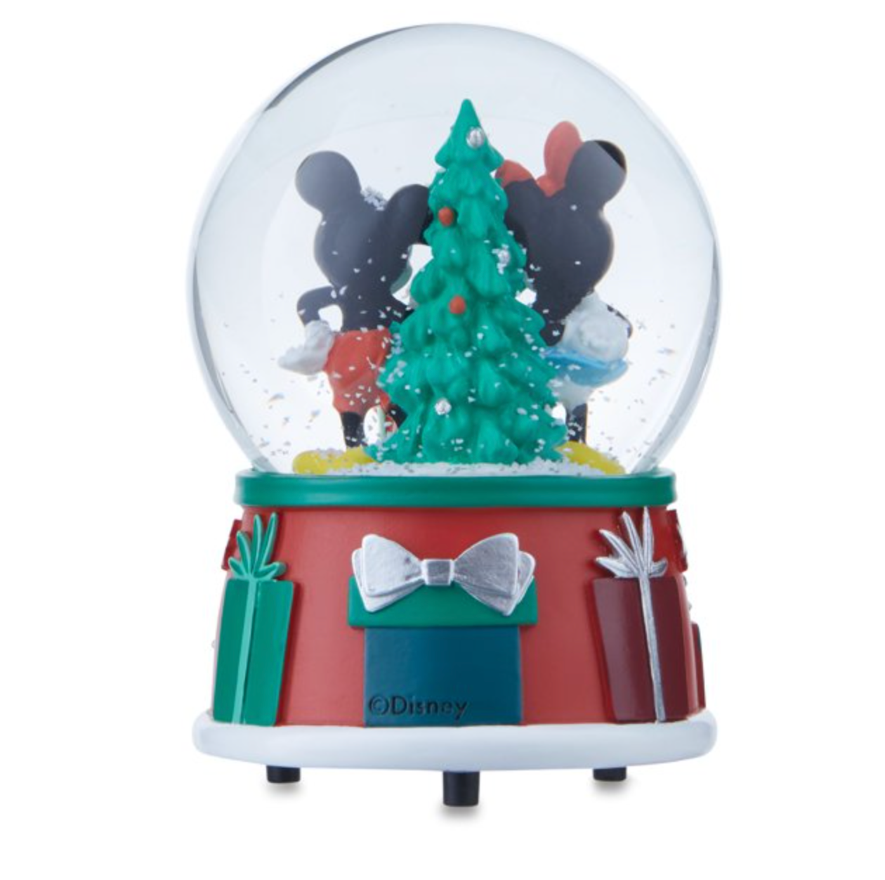 Disney 100 Mickey Minnie Holiday Snow Globe 100mm Plays Jingle Bells New