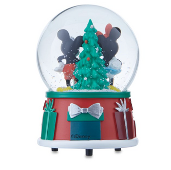 Disney 100 Mickey Minnie Holiday Snow Globe 100mm Plays Jingle Bells New